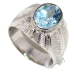 Mens Ring Silver Sterling 925 Natural Blue Topaz Gemstone Unisex Engraved E292